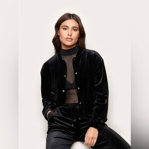 THEPERFEXT Black Velvet Bomber Jacket